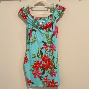 Guess Aqua and Red Floral Mini Dress